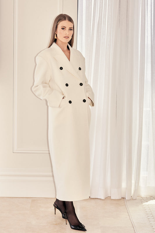 Cream Full Length Wool Coat