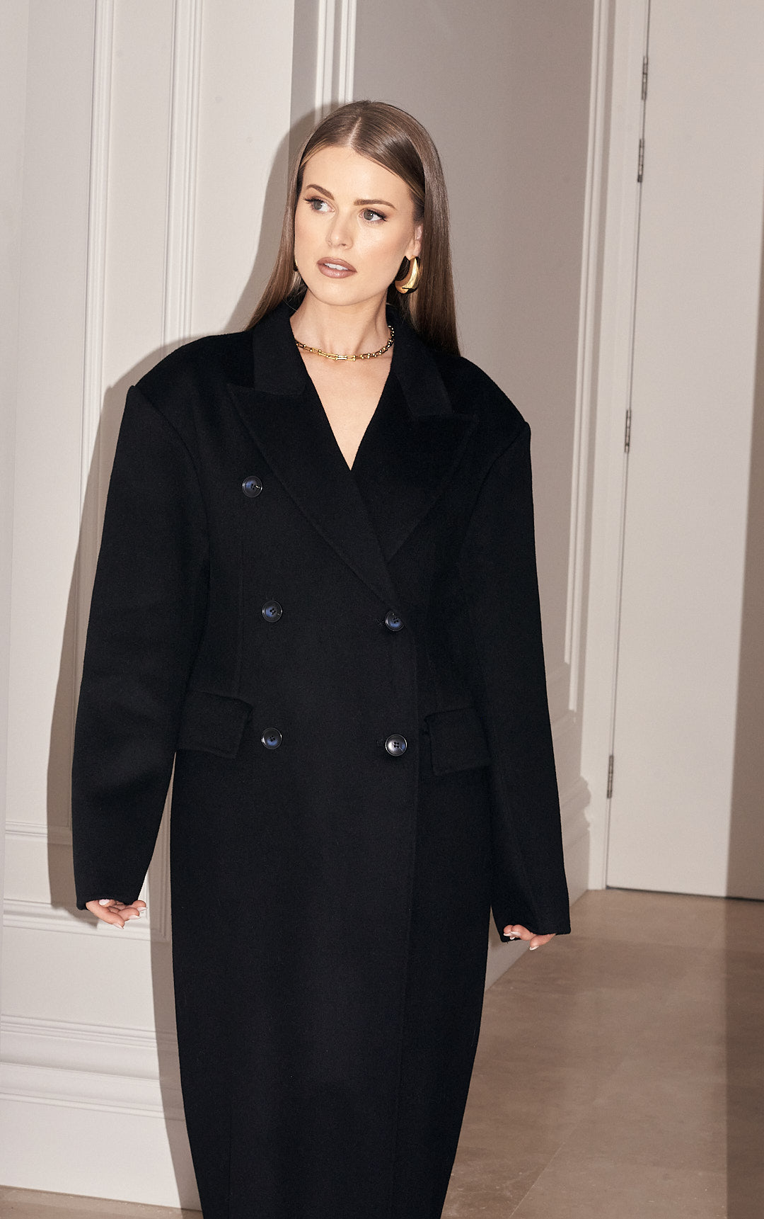 Black Full Length Wool Coat SAINT LX