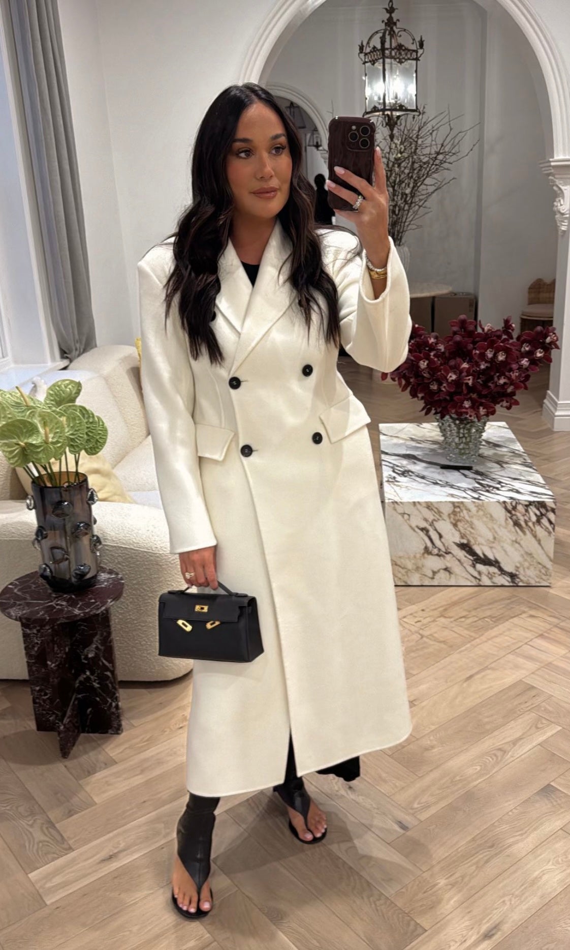 Cream Full Length Wool Coat