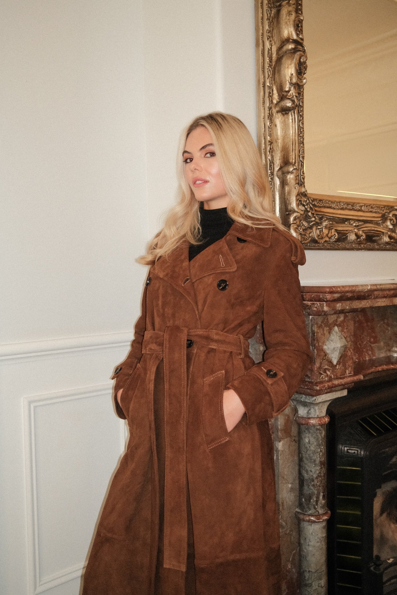 Suede Full Length Trench Coat
