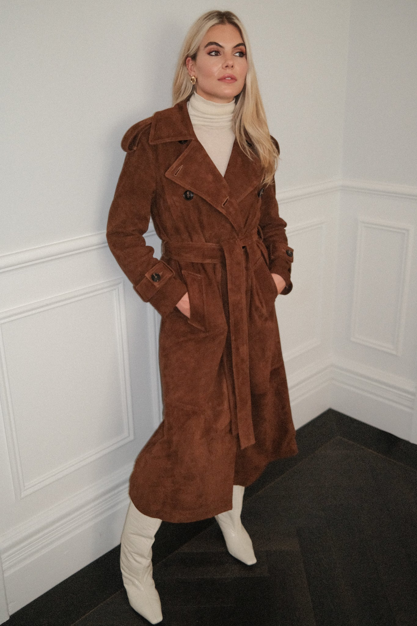 Suede Full Length Trench Coat
