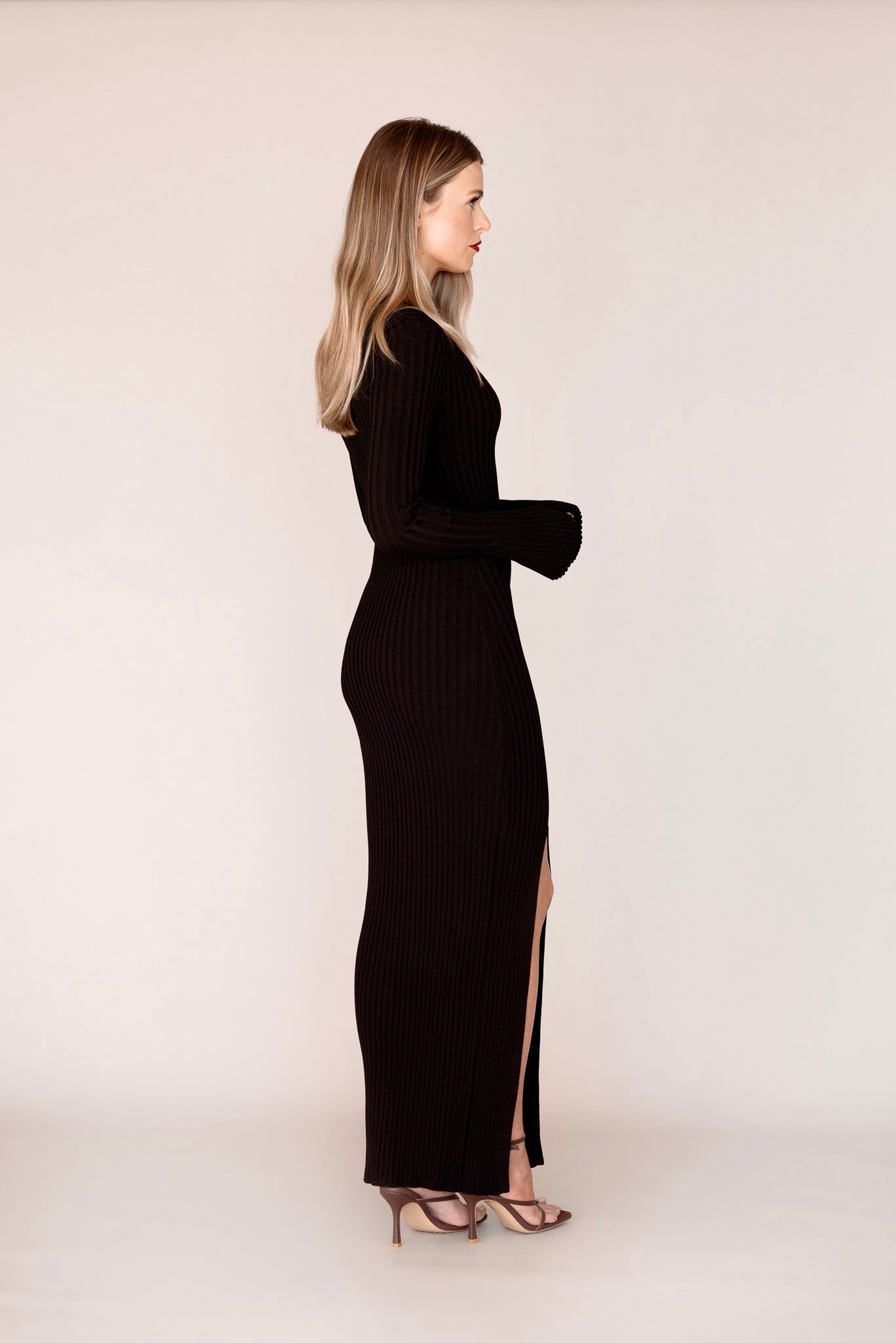 Rib Knit Flared Sleeve Dress