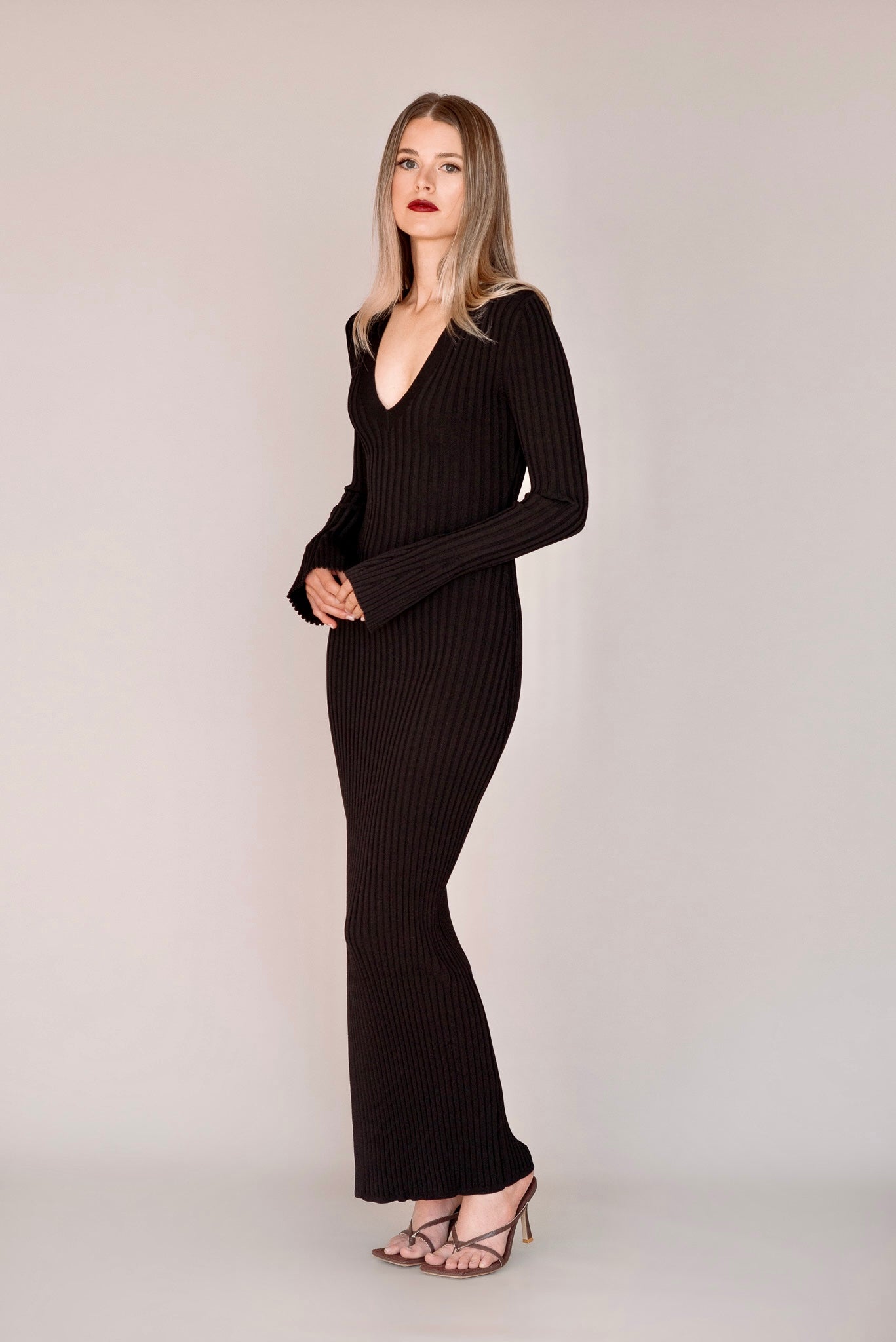 Rib Knit Flared Sleeve Dress