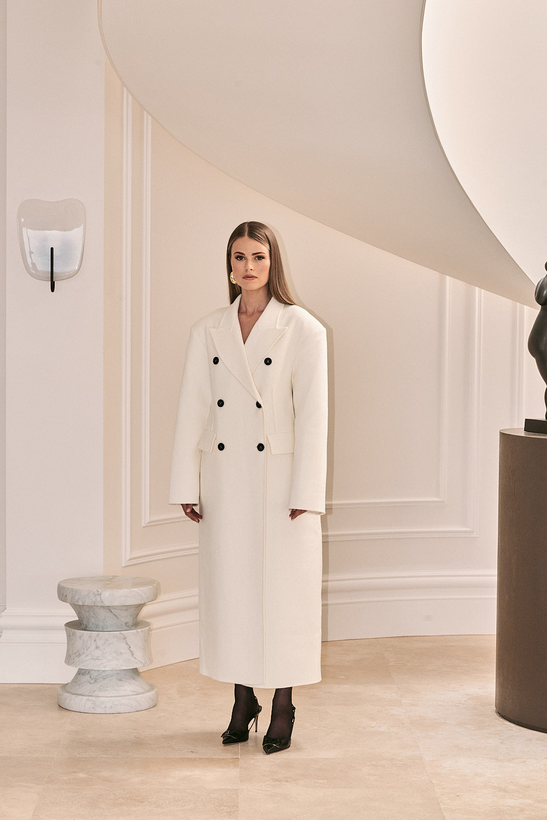 Cream Full Length Wool Coat