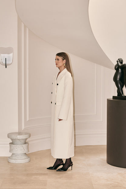 Cream Full Length Wool Coat