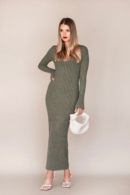 Rib Knit Flared Sleeve Dress